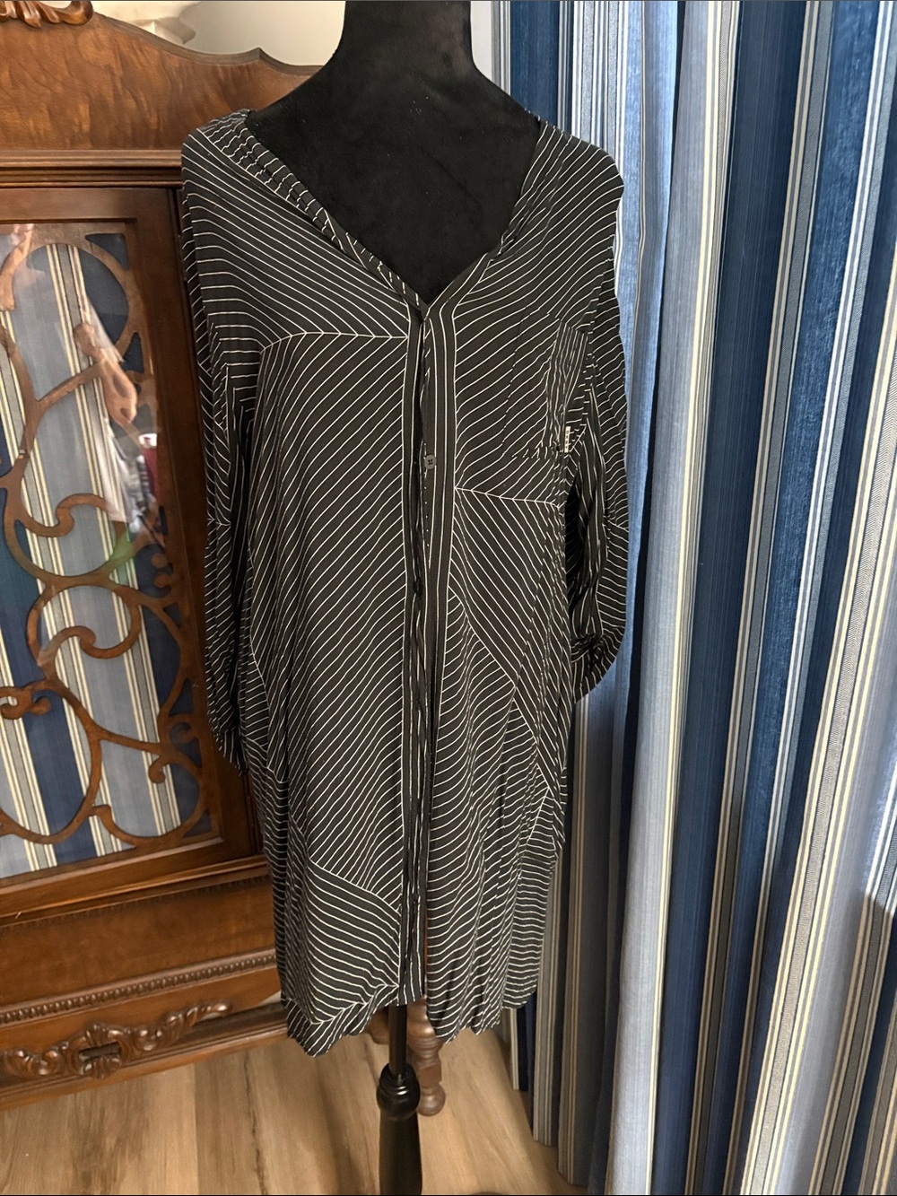 DKNY Black and White Striped Swim Coverup